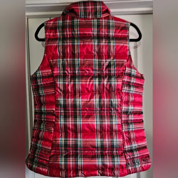 Lands' End Red Tartan Plaid Collared Puffer Zipper Vest Size Small 6/8 - Picture 3 of 8